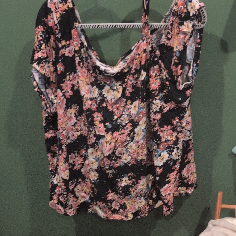 Maurices Black and Pink Ruffled Sleeveless Blouse